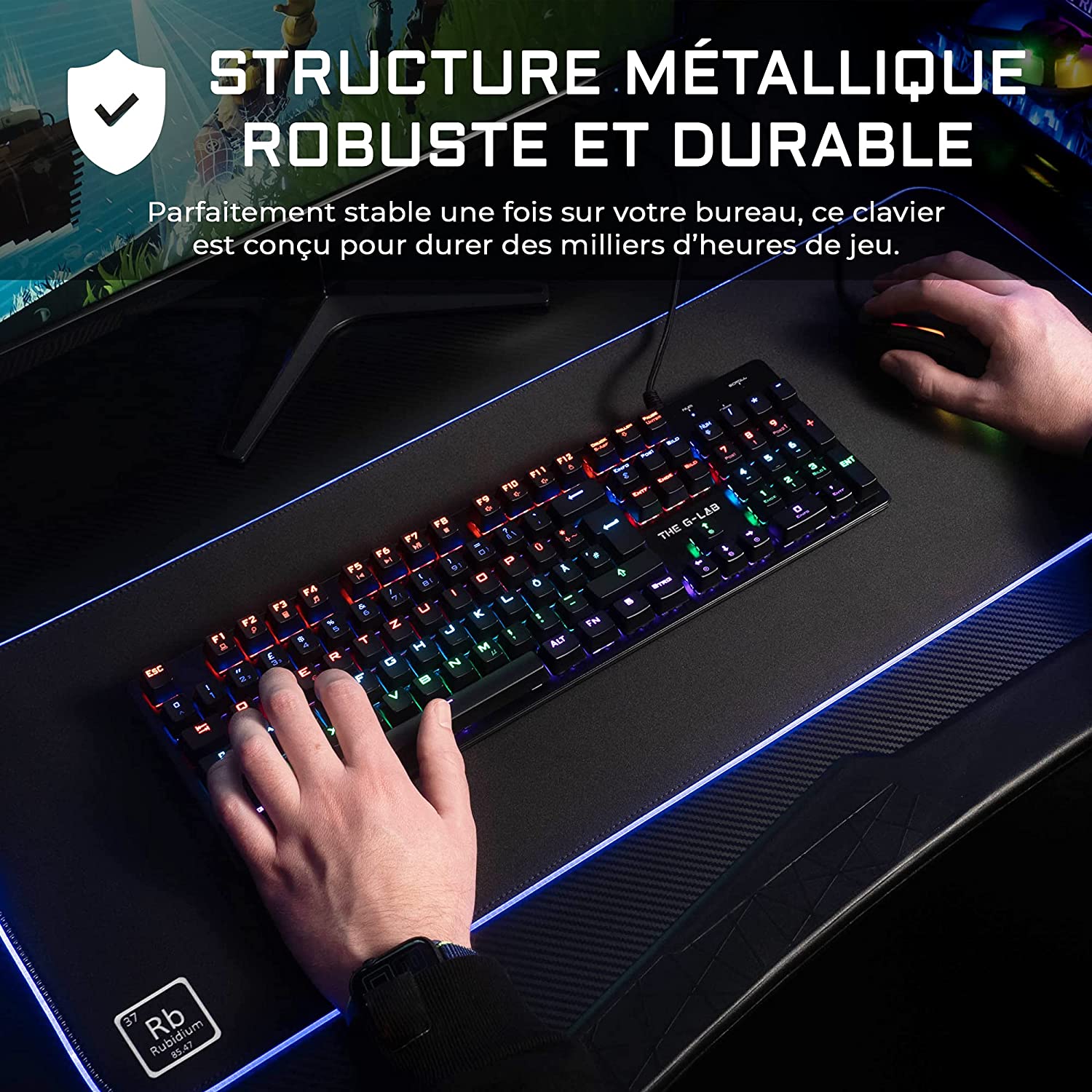 The G-Lab Keyz Carbon Ex - Clavier Mécanique Azerty Switch Bleu - Clavier  Gaming Rétroéclairage LED RGB, Anti-ghosting Total, 12 Touches multimedias  - PC/PS5/Xbox (Keyz Carbon EX (Nouvelle Version) - Clavier 