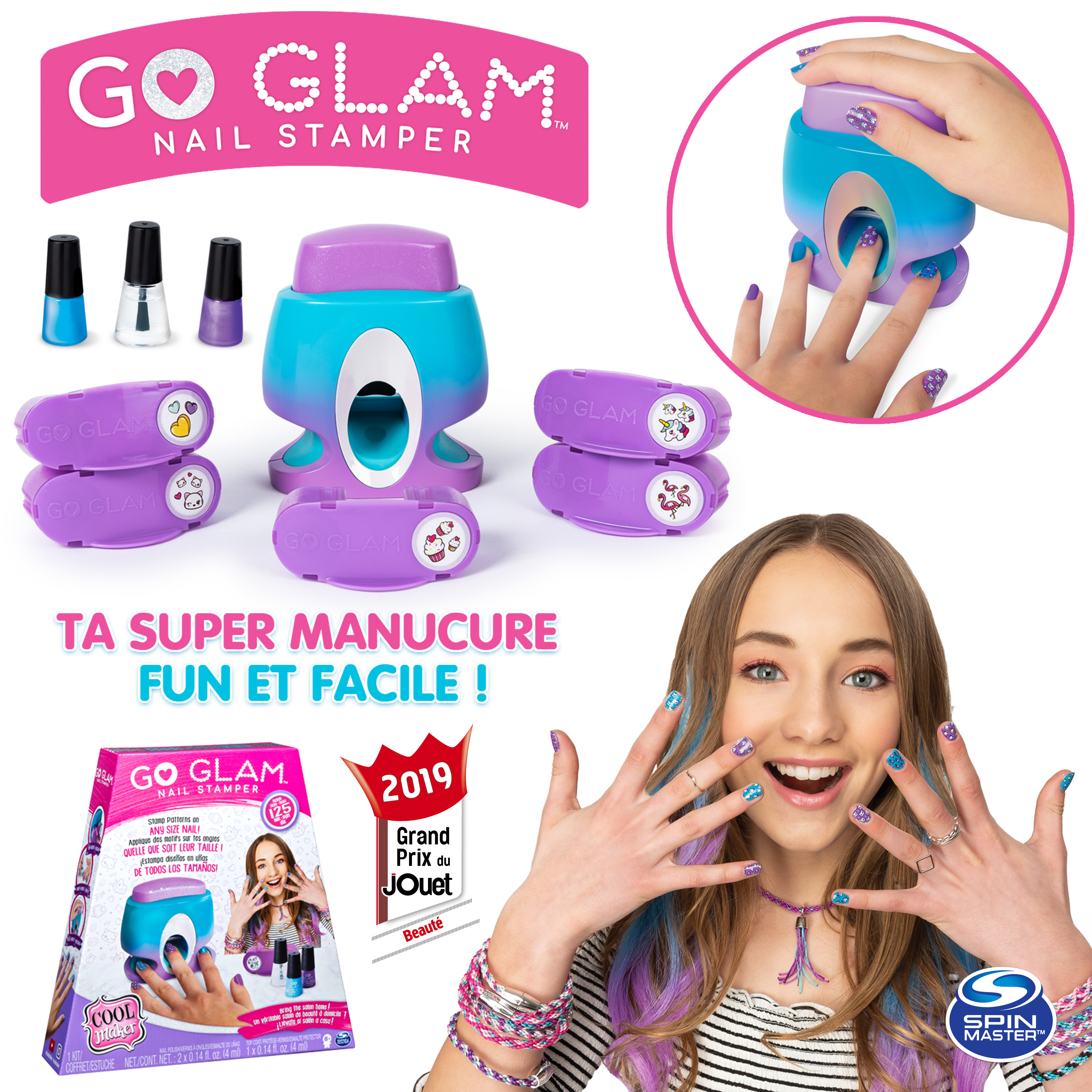 Cool Maker, GO GLAM U-nique Nail Salon with Portable Stamper, 5 Design Pods  and Dryer,