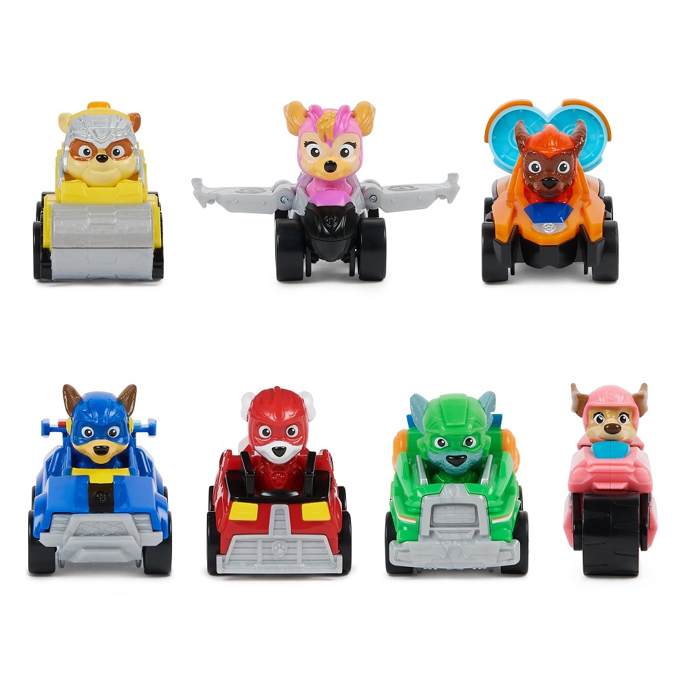 PAW Patrol PATRULLA CANINA - LA SUPERPELÍCULA - Pack Patrulla Canina 7  Figuras de los Pup Squad Racers - con un Coche de