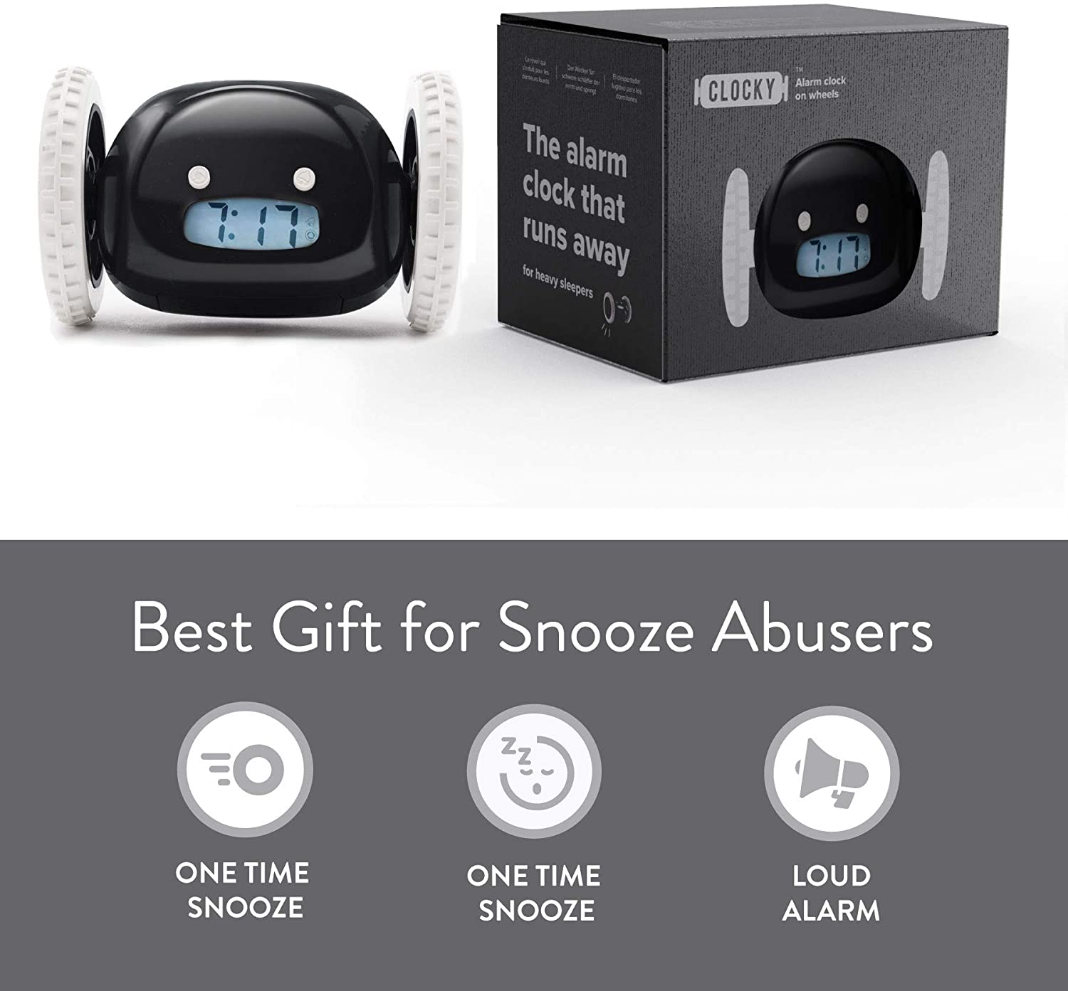 Clocky the world's most efficient alarm clock on wheels