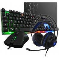 THE G-LAB Combo HELIUM - Ensemble Gaming 4 en 1 - Clavier Gamer AZERTY  Rétroéclairé, Souris Gamer 3200 DPI, Écouteurs Intra-Auriculaires, Tapis de