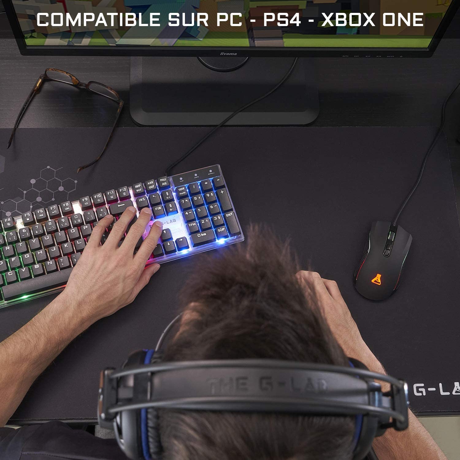 THE G-LAB Pack Gamer/combo CHROMIUM gaming AZERTY Clavier souris Casque  tapis de souris avec Quadrimedia