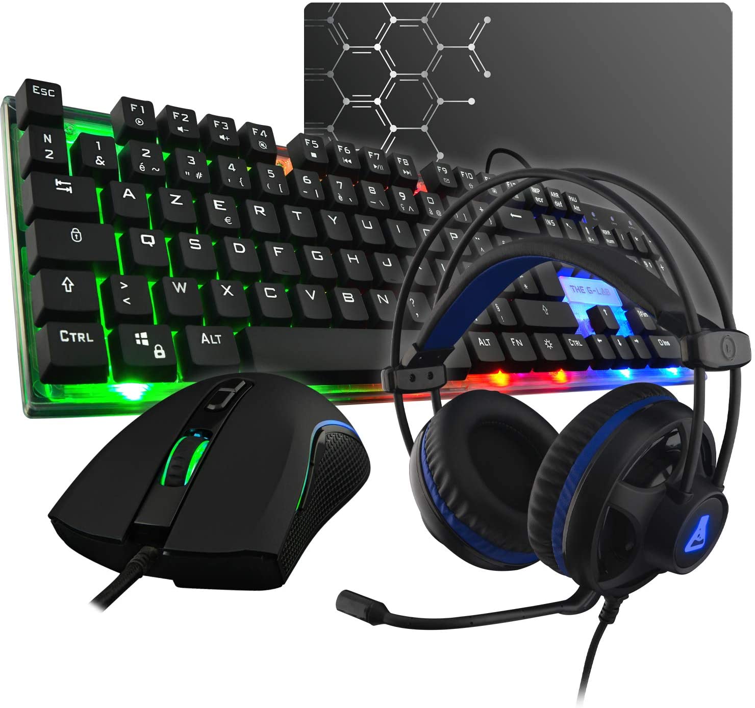 THE G-LAB Pack Gamer/combo CHROMIUM gaming AZERTY Clavier souris Casque  tapis de souris avec Quadrimedia