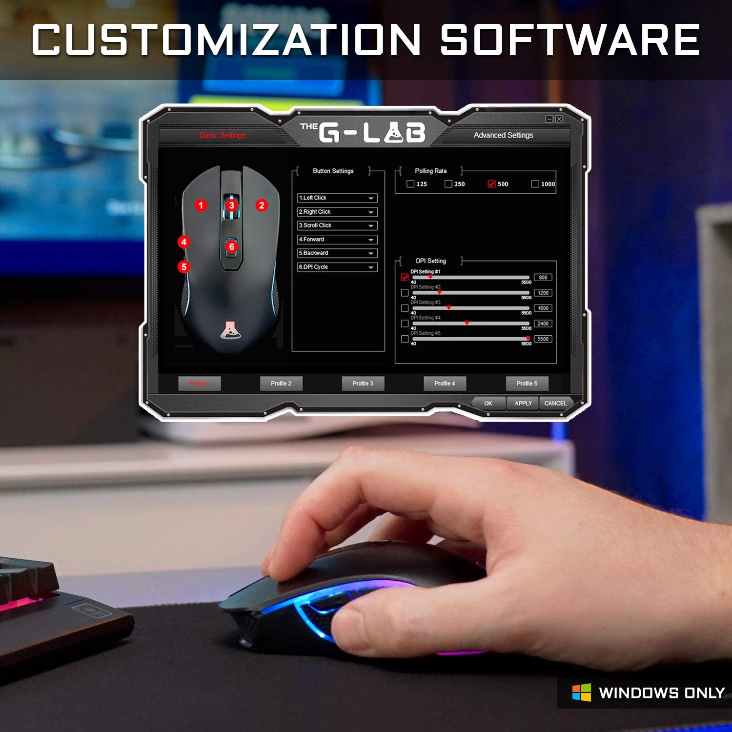 THE G-LAB Souris Gaming rétroéclairé Sans fil KULT NEON- 2400 DPI