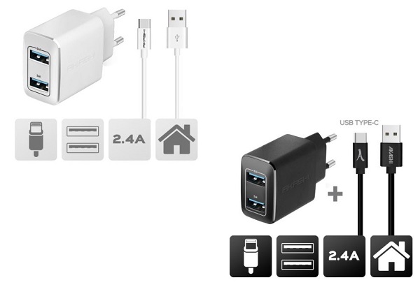 Universal Dual USB Turbo Charger with Cable Akashi