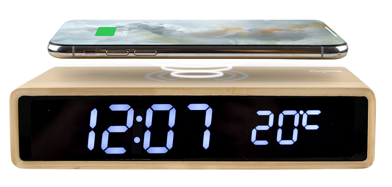 Keytime Wooden alarm clock with induction charger