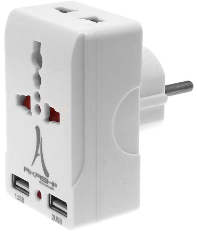 Akashi Universal Power Plug with Dual USB 2A