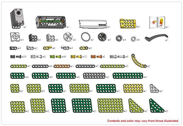 Contents of the ROBOTIS Play 300 Dinos kit