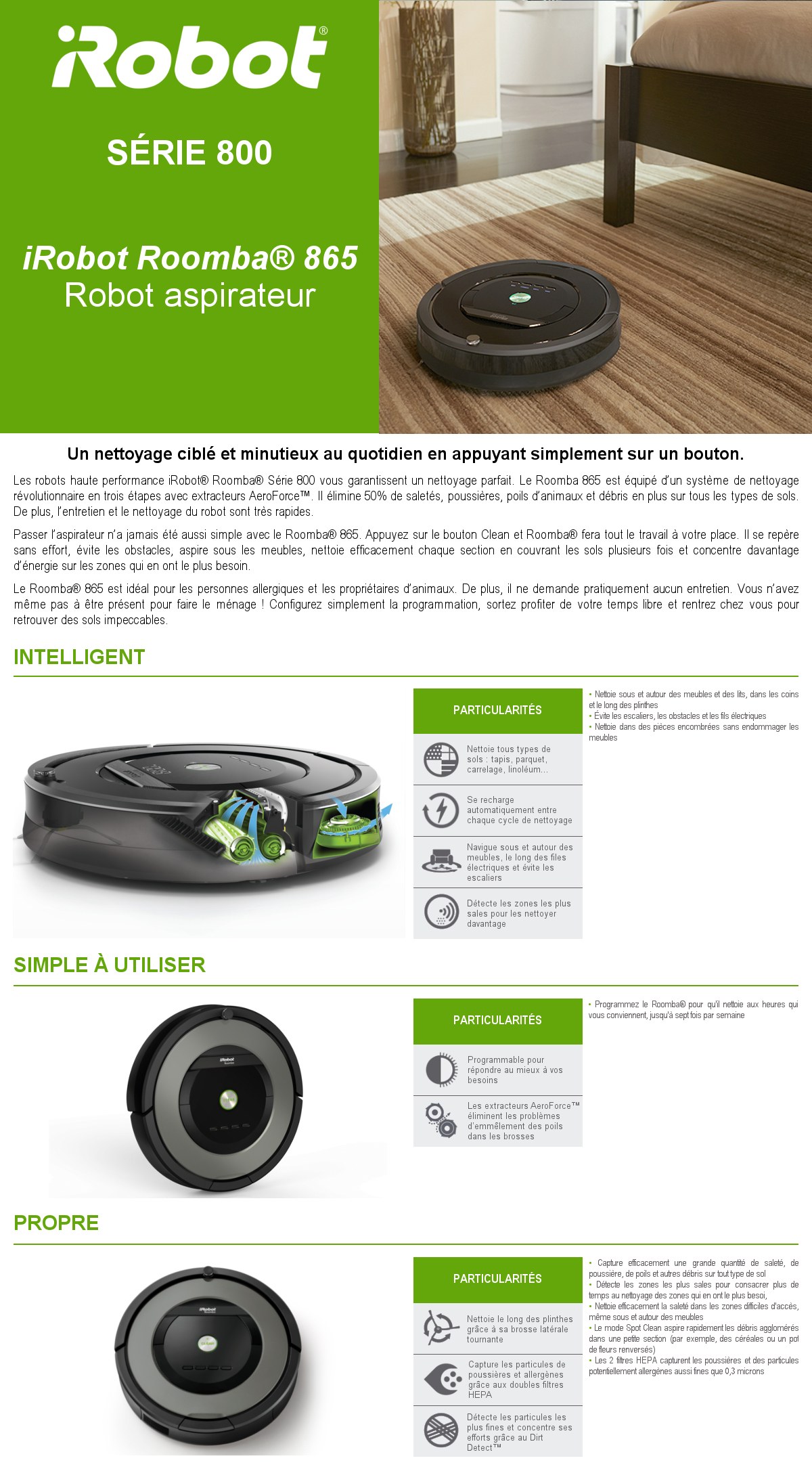 Caractristiques du robot aspirateur Roomba 865