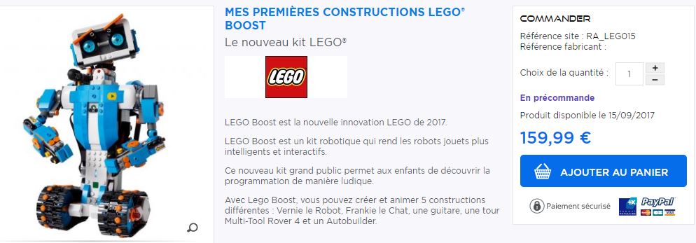 fiche produit Lego Boost