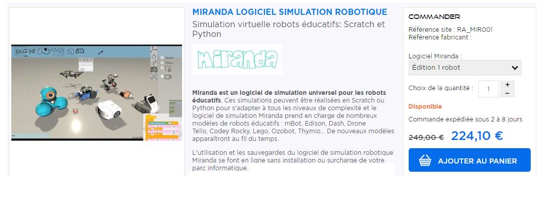 fiche produit logiciel simulation robot miranda