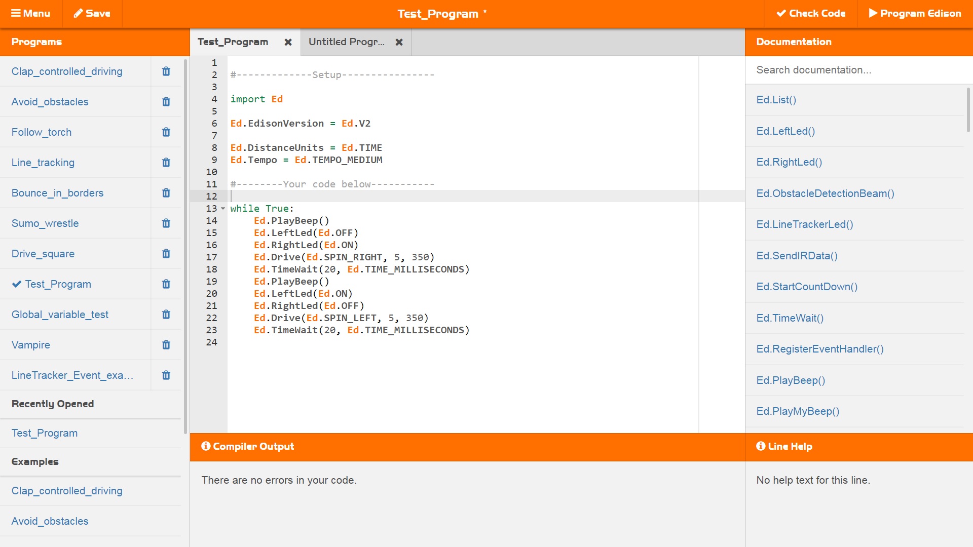 programming the Edison educational robot