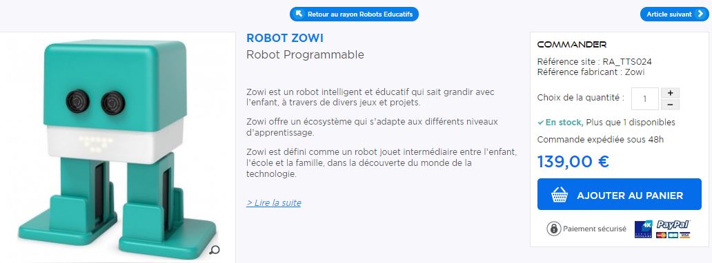 Zowi, robot jouet programmable sur Robot Advance