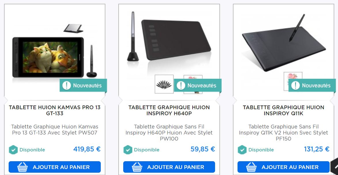 tablettes graphiques sur Robot Advance